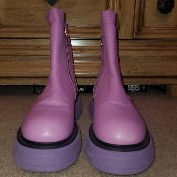 Free People 💜 Mara Purple Leather Platform Moto Ankle Boots, 5.5 - Picture 2 of 10